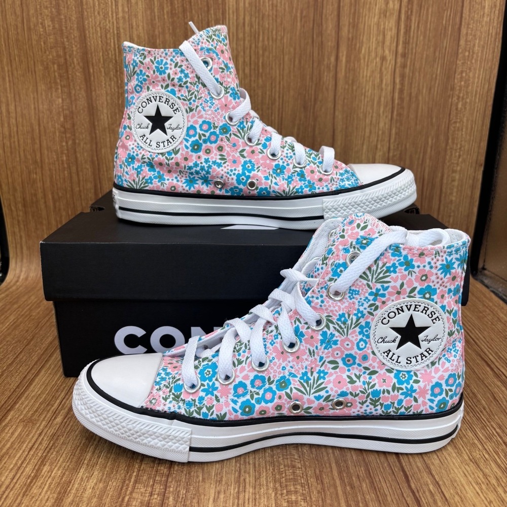 Converse CTAS Hi Womens 6.5 Gnarly Blue Pink Floral High Top Sneakers NEW